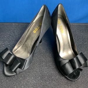 Black Satin Bow High Heels